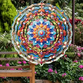 Mandala Spiral Wind Chime – 3D Metal Spinner Garden Decor 1