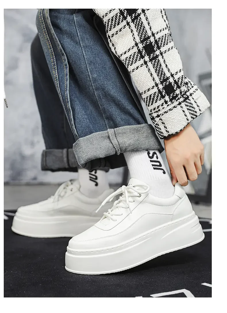 2024 Casual für Männer Laufschuhe Atmungs Dicken sohlen Sport Bord Weiße Schuhe Turnschuhe Komfortable Männer Training Plattform_voghion.com