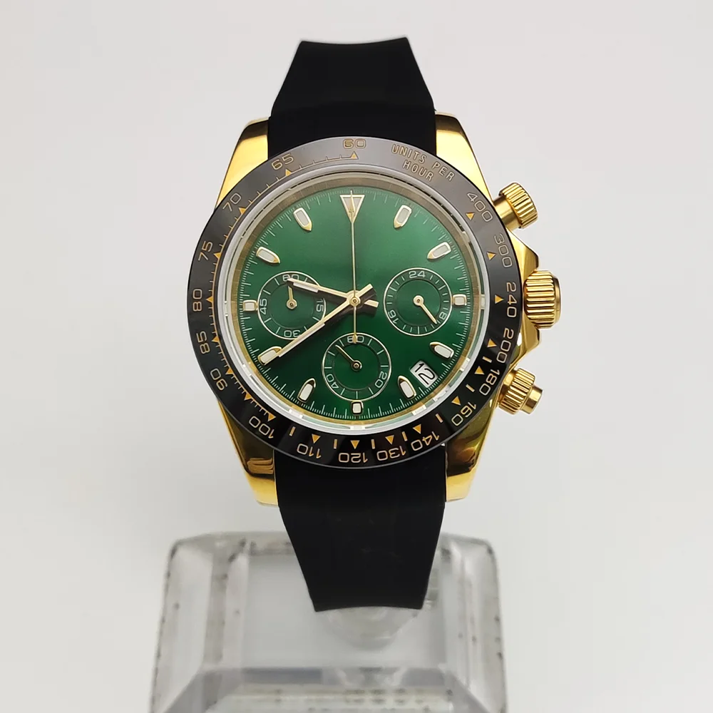 

Мужские часы VK63, с автоподзаводом, резиновый ремешок, сапфировый кристалл, светящийся дисплей даты, деловые, водонепроницаемые