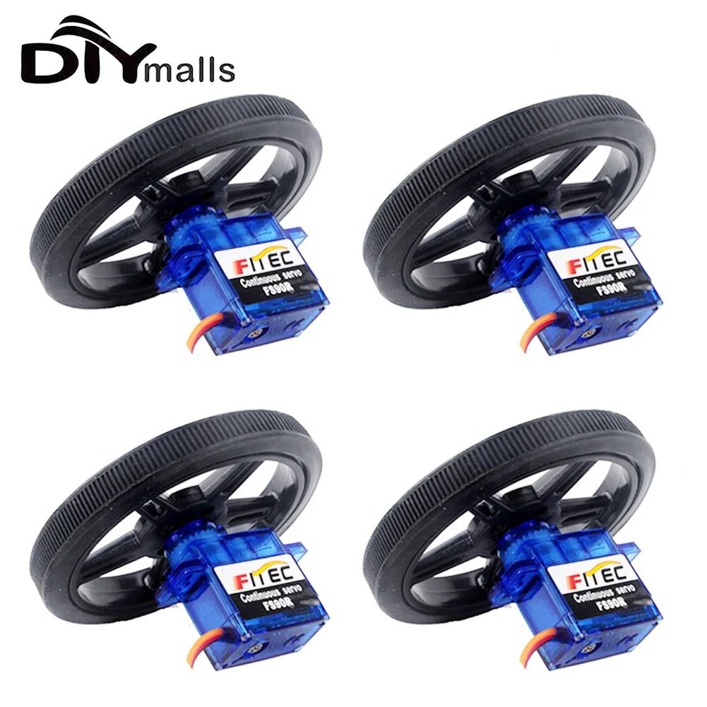 4 Sets Feetech FS90R Servo 360 Grad Kontinuierliche Rotation Mikro-RC-Servo oder Rad-Mini-Servo mit Plastikrad für RC-Auto und Flugzeug – Detail 1