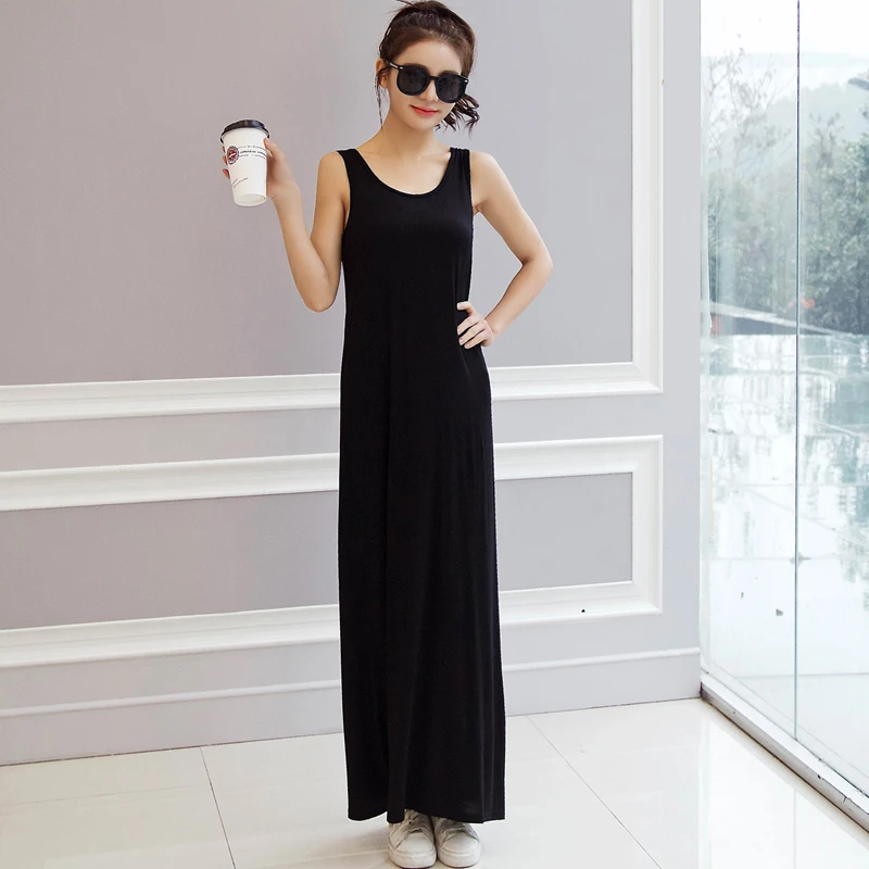 Modal Long Camis Vest Dress Bottoming Skirt Woman Loose Dresses Plus Fat Plus Size Pregnancy Female - Image 2