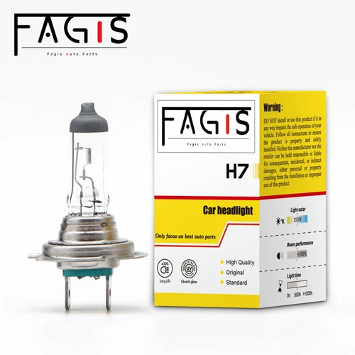 Fagis 따뜻한 흰색 자동차 헤드라이트 전구, 할로겐 램프, 소스 주차, H7, 12V, 55W, 3350K, 2 개 2