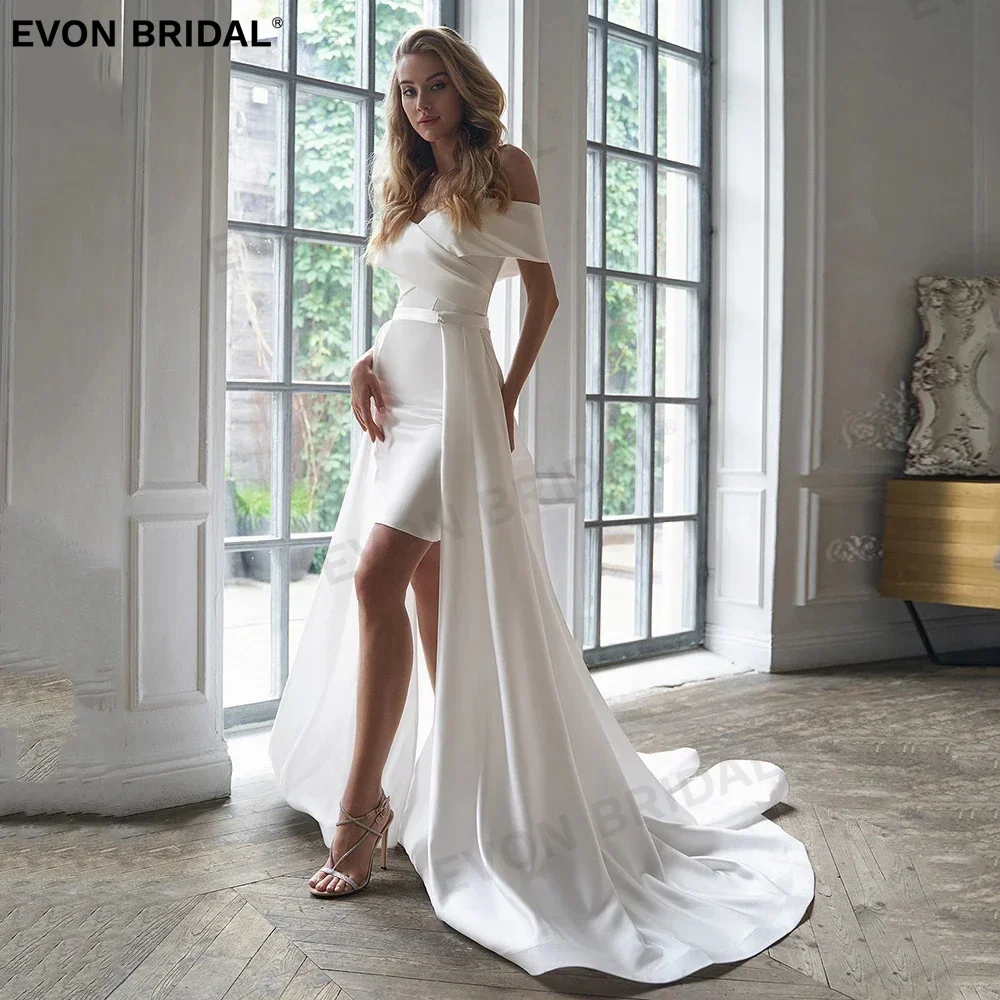 

EVON Simple Strapless Off The Shoulder A-Line Wedding Dresses For Women 2024 Pleat Backless Elegant Bridal Gown Vestido De Novia