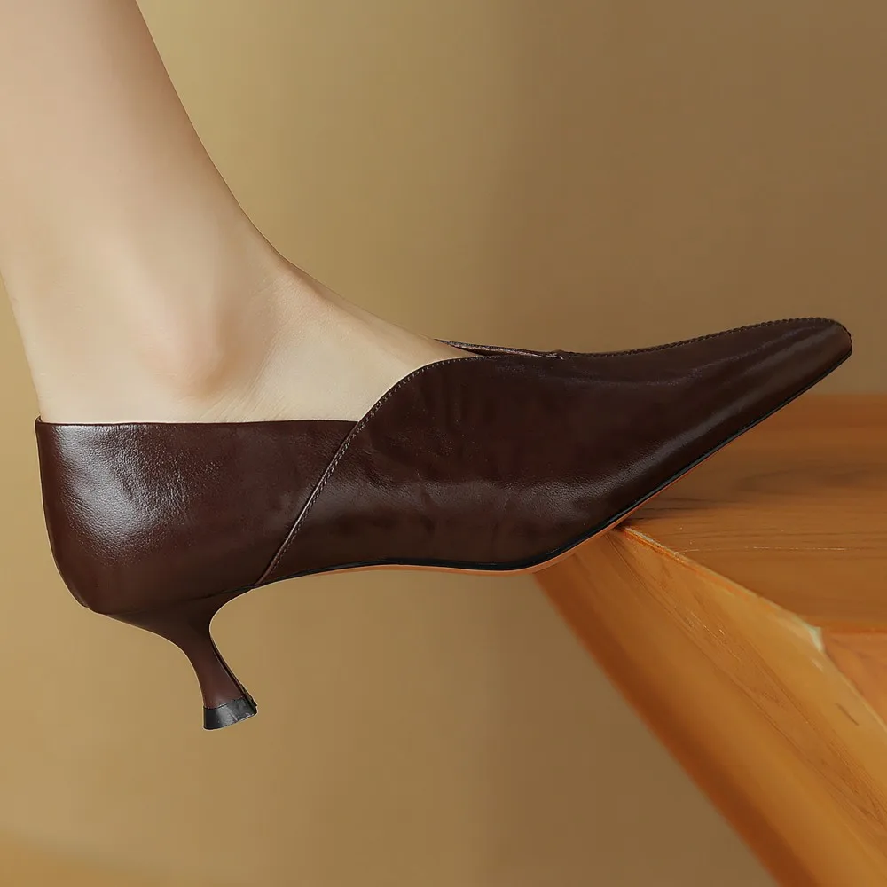 Women's genuine leather 5cm thin high heel poitned toe slip-on - Main Image