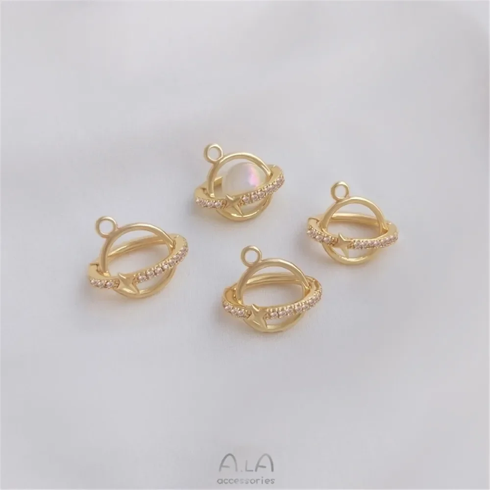 

Подвеска из бисера, инкрустированная космической планетой, 14 к золота, цирконий, сделай сам, Хрустальный жемчуг, Бриллиантовая подвеска