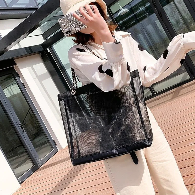 Mesh Bag Transparent Beach Tote Bag Big 2022 Summer Shopping Bags Famous  Designer Big Capacity Shoulder Hand Bags