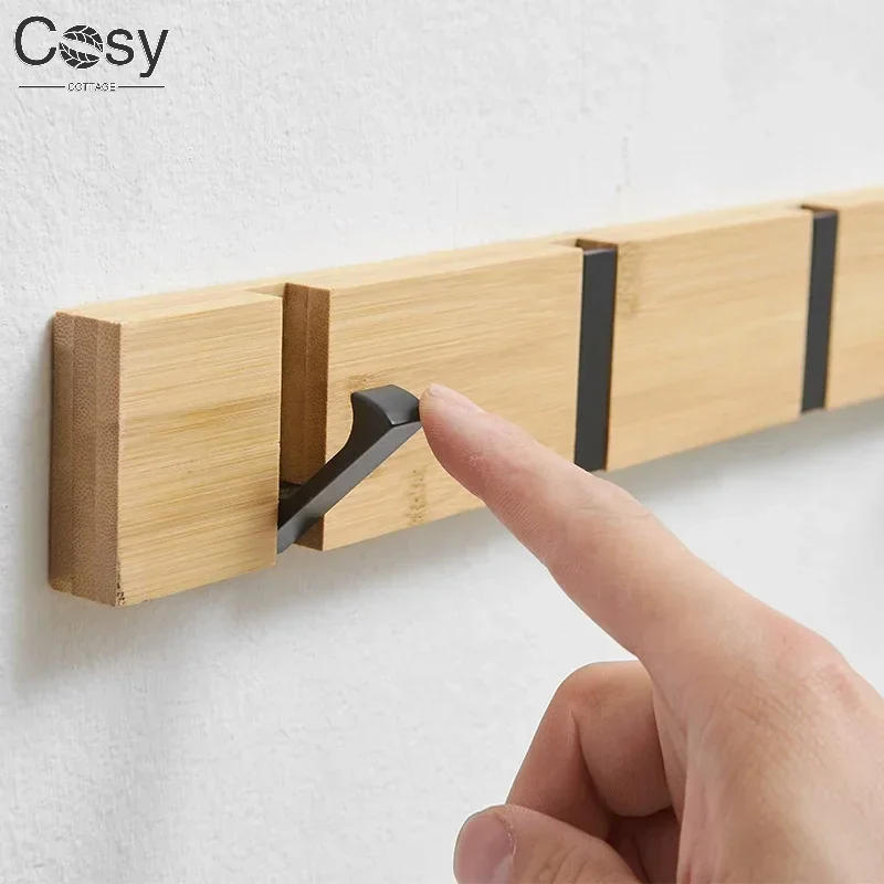 3/4/5 Hooks Wooden Invisible Hook for Clothes Hats Keys Aluminum Wall Mounted Door Key Storage Hanger Coat Towel Holder