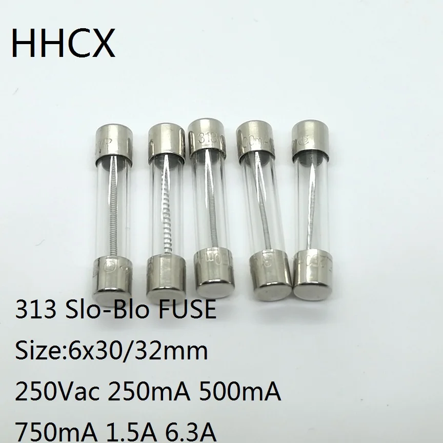 Glass Tube Fuses 1PCS/LOT Time-Delay FUSE 313FUSE 250Vac 250mA 500mA 750mA 1.5A 6.3A Glass Slow-Blow Fuse 313 6x30/32mm