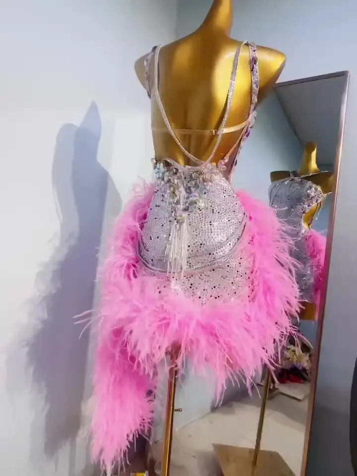 Latein Tanzkleid Für Frauen - Ärmelloses Salsa & Tango Kostüm Mit Glanz