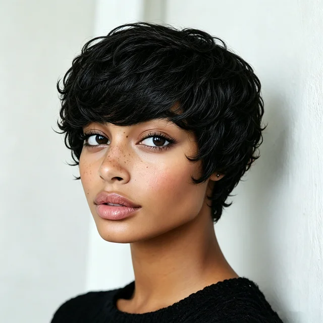 Perruques Pixie courtes en couches, cheveux 100% naturels, réalistes, sans enchevêtrement, pré-épilés, entièrement fabriqués à la Machine avec frange, pour femmes 1
