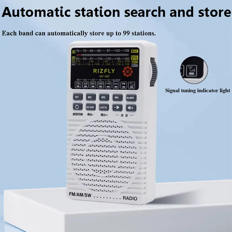 Mini Portable FM AM SW Radio Battery Powered DSP Radios Recevier with Loudspeaker 3.5mm Earphones Jack Timed Shutdown Radio