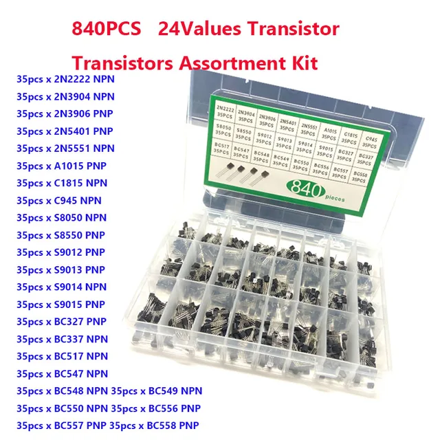 Kit De 840 Transistores NPN/PNP - Incluye 2N2222A, BC558 Y Más
