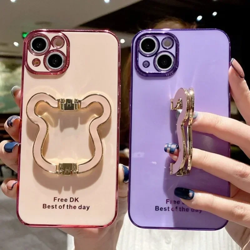 

Korea 3D Metal Bear Holder Plating Phone Case, for Samsung Galaxy S23, S22, S21 FE, S20, S24, S10 Plus, Note 8, 9, 10, 20 Ultra