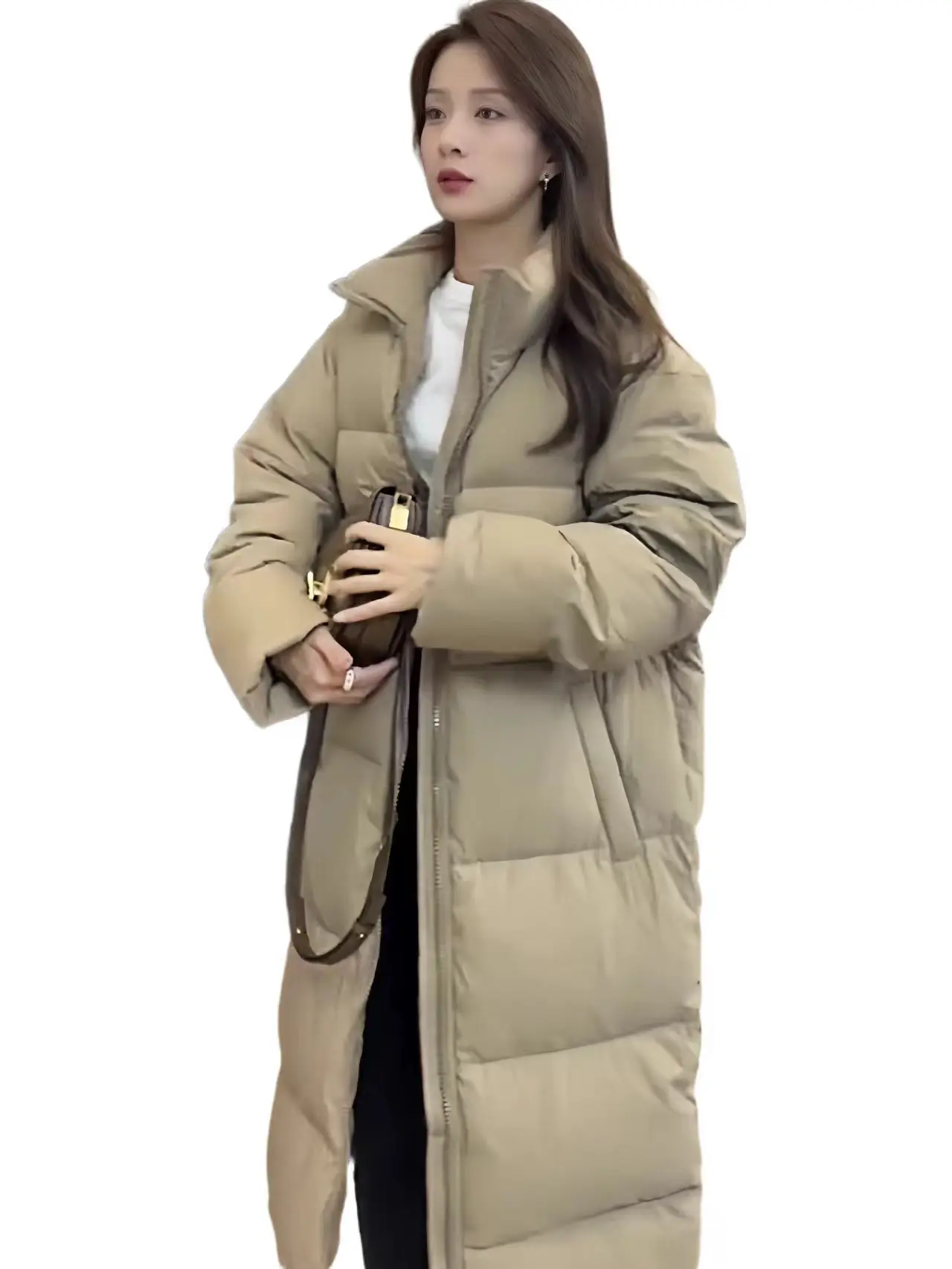 Standing Collar Long Down Jacket, Korean Style Fashionable Jacket, High-end Fashionable White Duck Down Jacket, Women's Winter