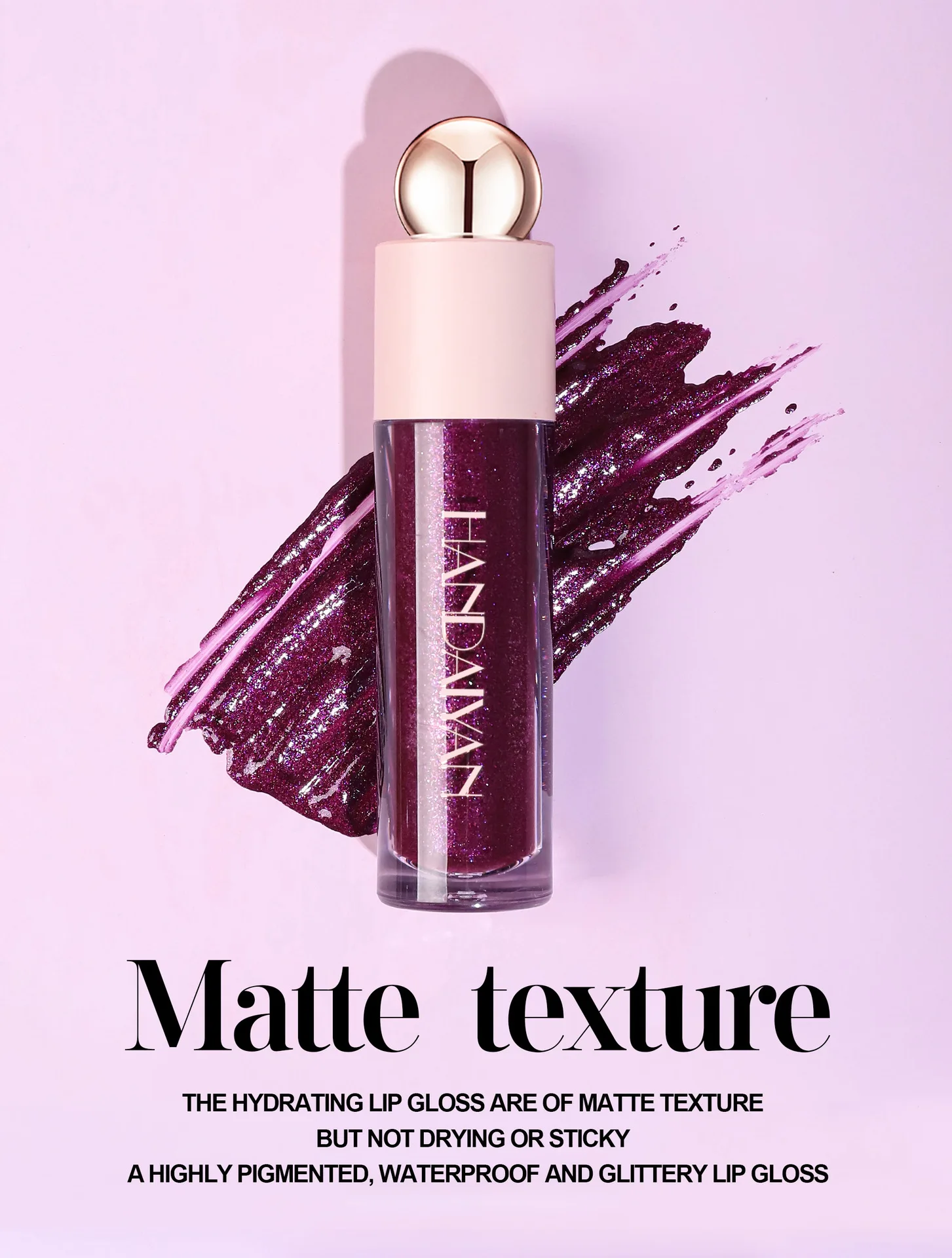 Diamond Liquid Lipstick Moisturize Lip Glaze Lasting Purple Sparkling Waterproof Lip Gloss Matte Glitter Lip Tint Korean Makeup