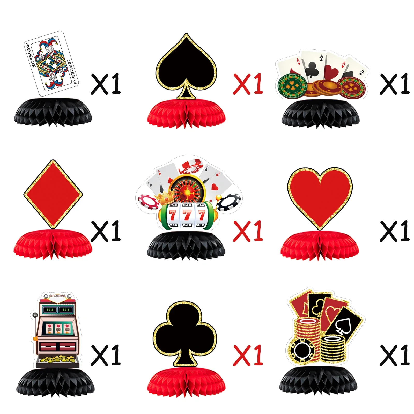 9 Teil/satz Casino Las Vegas Thema Poker Spielkarte Desktop Waben Ornament für Erwachsene Junge Geburtstag Spiel Nacht Party Dekoration – Detail 8
