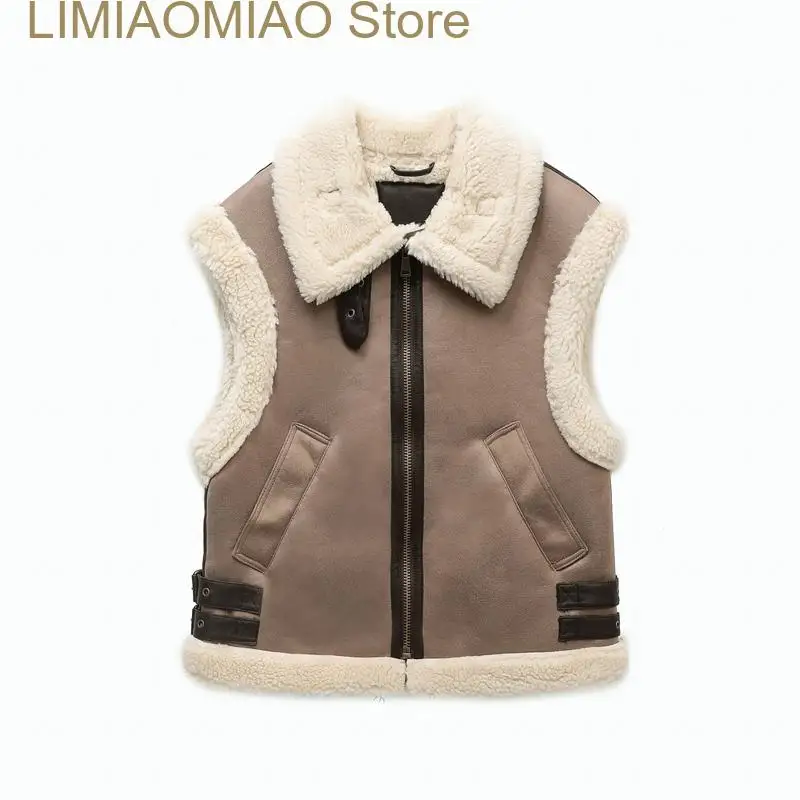 New Autumn Winter Women Fur Vest High Street Female Faux Sheepskin Fur Waistcoat Chic Fleece Thick Warm Sleeveless Outwear