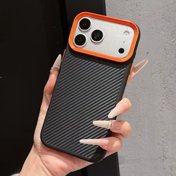 Carbon Fiber Luxury Shockproof Phone Case with Silicone Protector for iPhone 12 Pro Max (Black )
