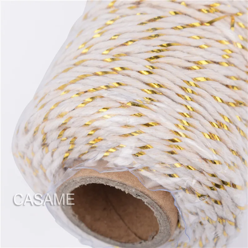 12 ply thick Cotton Bakers Twine String Cord Rope Rustic DIY Craft Twine  100m Spool Metallic Baker's Twine Gold Twine Christmas