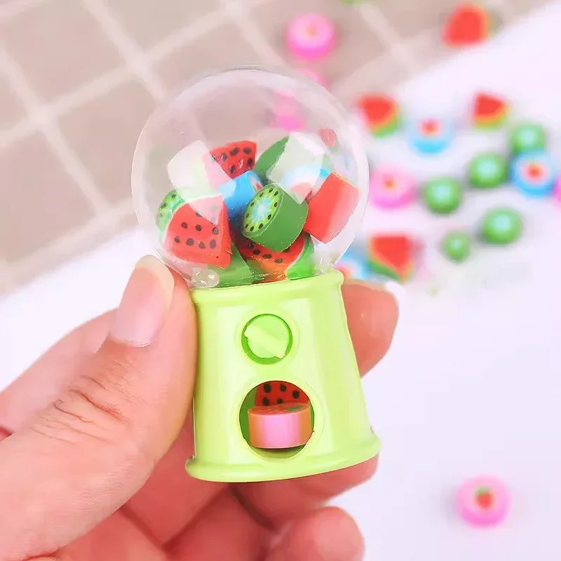12pcs Kawaii Gashapon Machine Mini Pencil Erasers for Kid Toys Gift Office Supplies