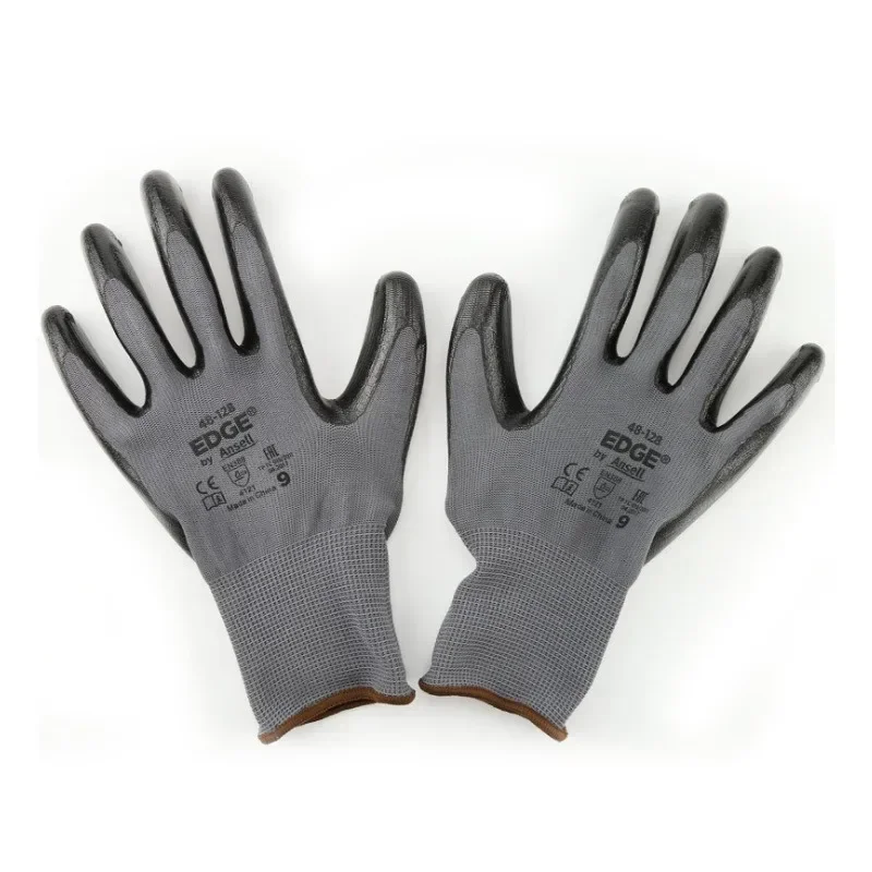 1Pairs Industrial Protective Work Safety Gloves Black Pu Nylon Cotton Glove with Brand All Sizes 5