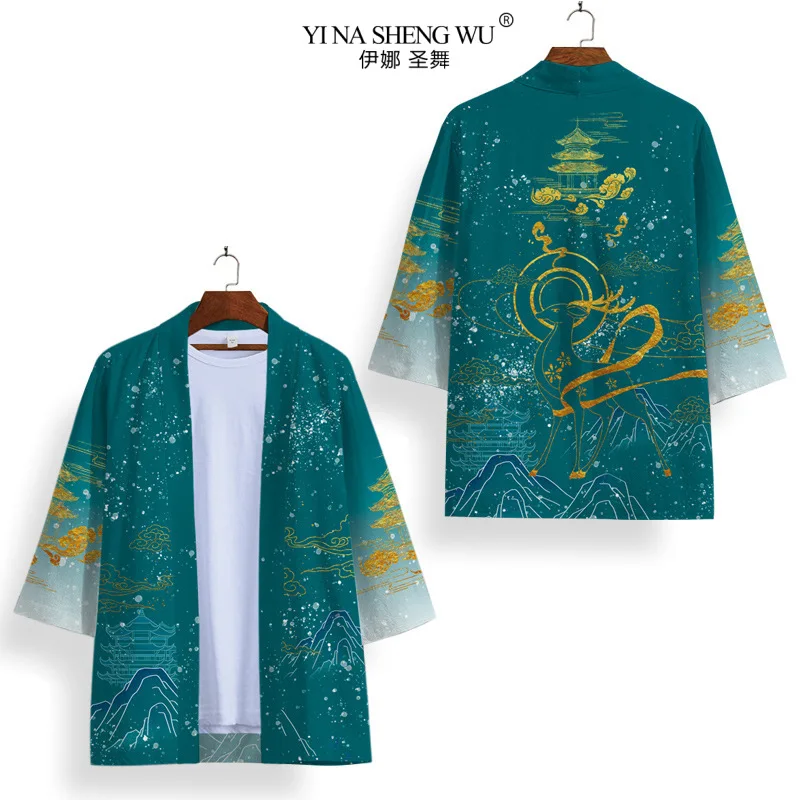 Black White Kimono Cosplay Samurai Haori Obi Women Men Cardigan Beach Yukata Costume Japanese Streetwear Traditional Clothes New