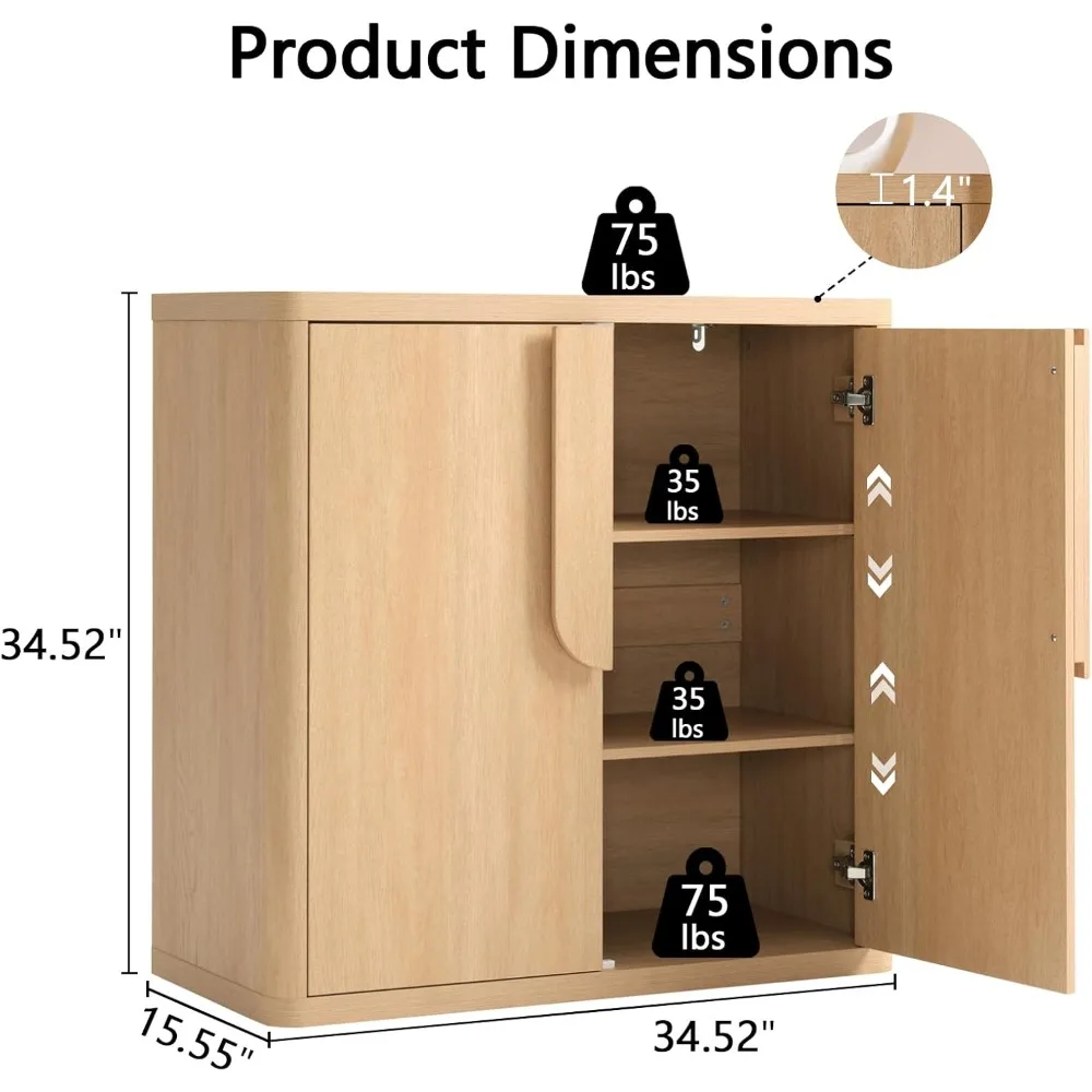 34.5'' sideboard buffet cabinet w/storage, modern accent cabinets w/curved handles & adjustable shelves, 4 doors coffee bar buff