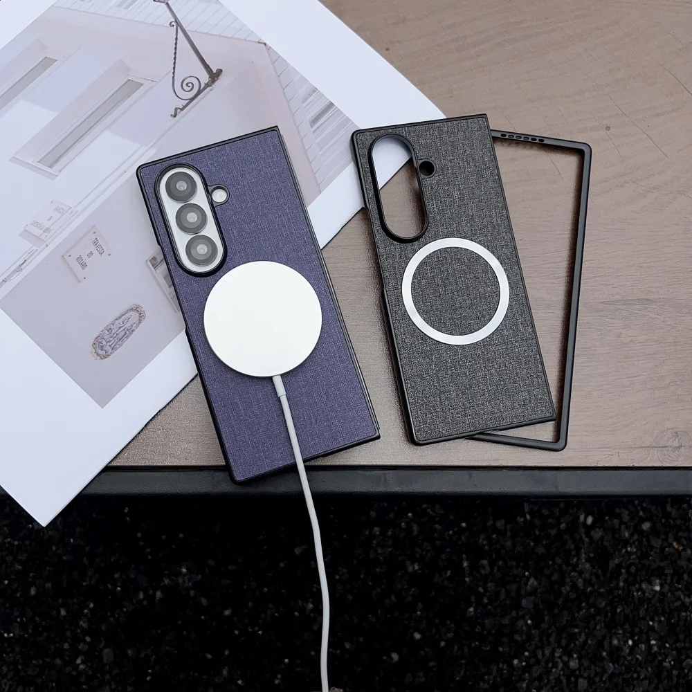 Luxury Fabric Cloth Magnetic Wireless Charging Shockproof Ultra Slim Cover