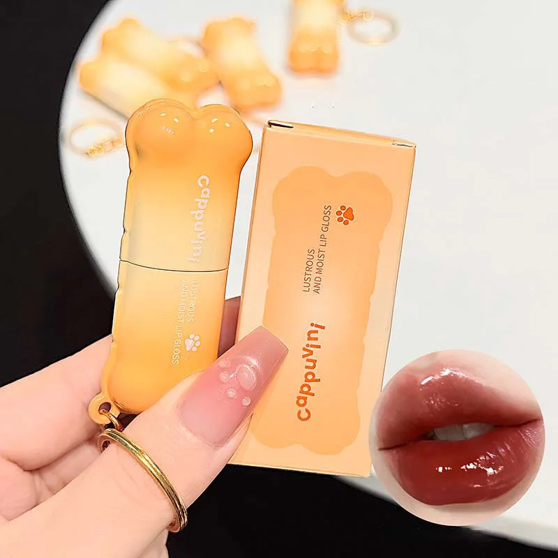 PINKCOCO Bear Doodle Mirror Lip Glaze Long-Lasting Shiny Lip Gloss Student-Friendly Skin-Brightening Nude