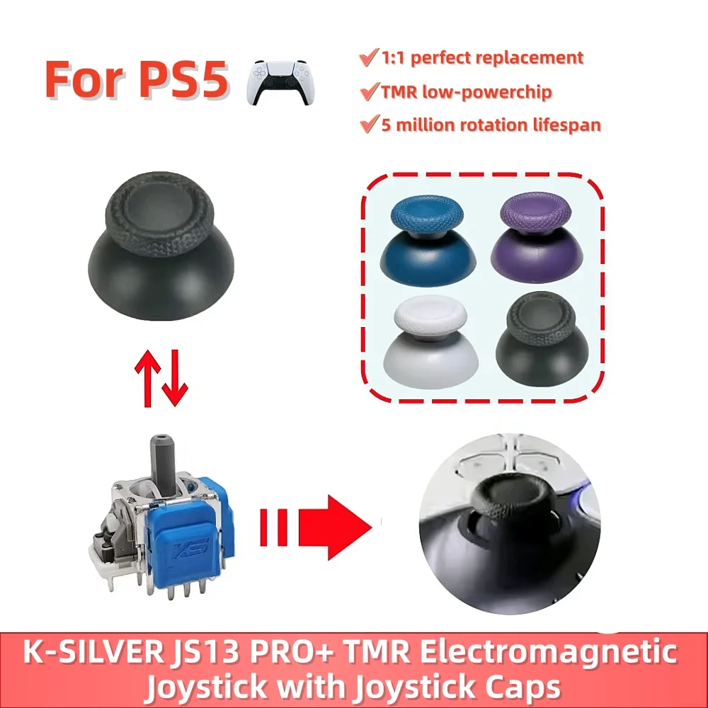 2/10세트 K-SILVER JS13 PRO TMR 조이스틱 PS5용 안티 드리프트 전자기 3D 아날로그 게임패드 수리 썸스틱 교체