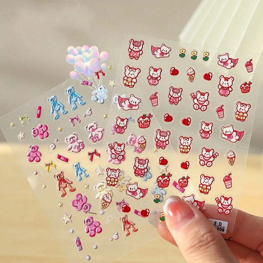 

Cartoon Bear Nail Art Sticker Self Adhesive Slider 3D Embossed Nail Decals Manicure Ornaments Accessories