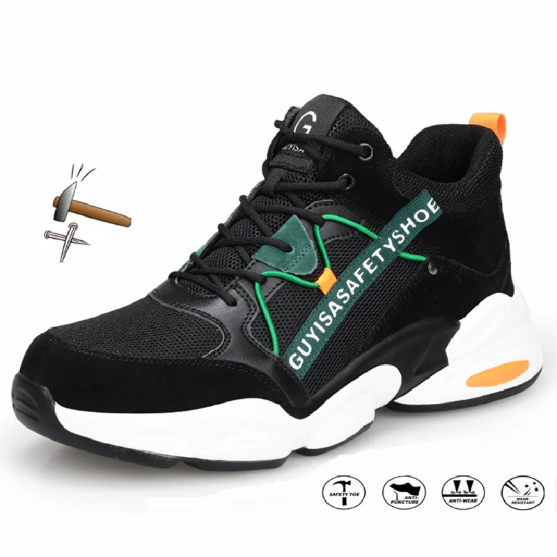

Men Breathable Work Safety Shoes Steel Toe Cap Safety Boots for Men Designer Sneakers Anti-Puncture Indestructible Work Shoes