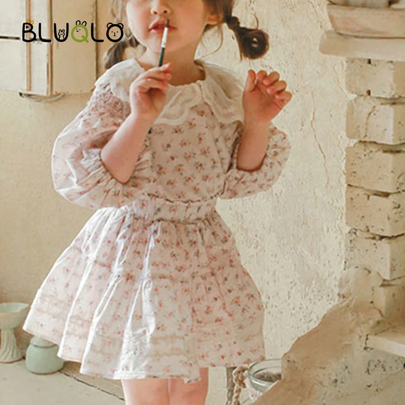 Girls Clothing Sets 2022 Spring Summer Flower Cotton Suit Kids Casual Shirt Top And Skirt Outfit for Baby Clothes |