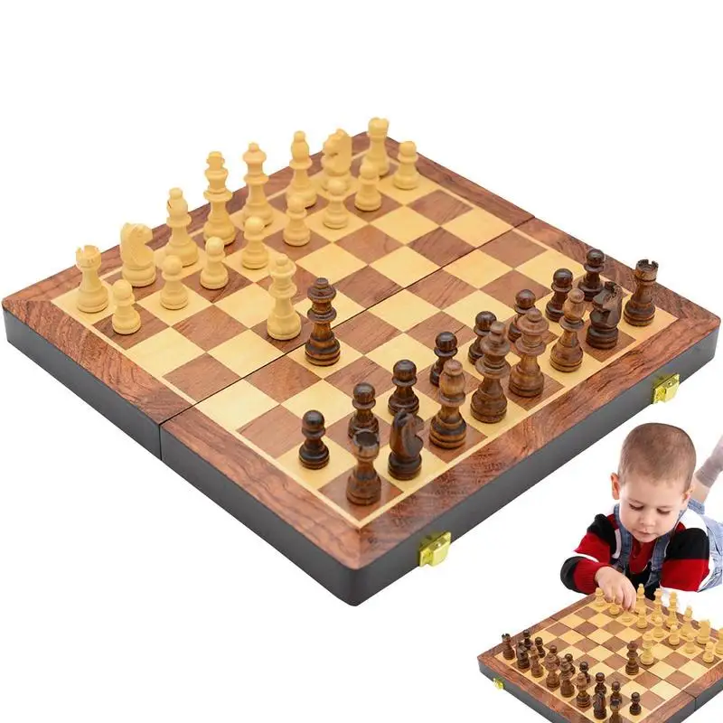 

Wooden Folding Magnetic Chess Handmade Portable Travel Chess Board Game Set Magnetic Chess Pieces For Desktop Entertainment
