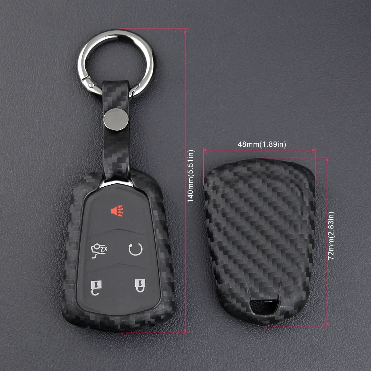 Car Key Fob Case Cover Chain For Cadillac XT4 XT5 XT6 CT6 XTS ATS CTS SRX Escalade Carbon Fiber