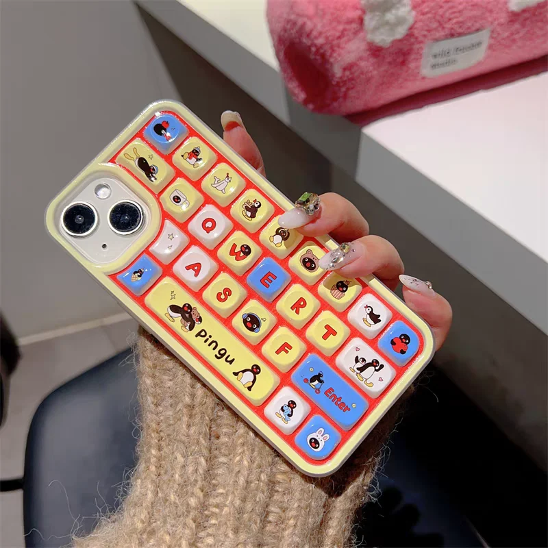 Cartoon Penguin Creative Transparent 3D Keyboard Soft Phone Case