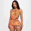 2025 New Digital Print One-Piece Bikini Swimsuit for Women with Belt Cross-Border Seamless Knitted Swimwear Female Underwear