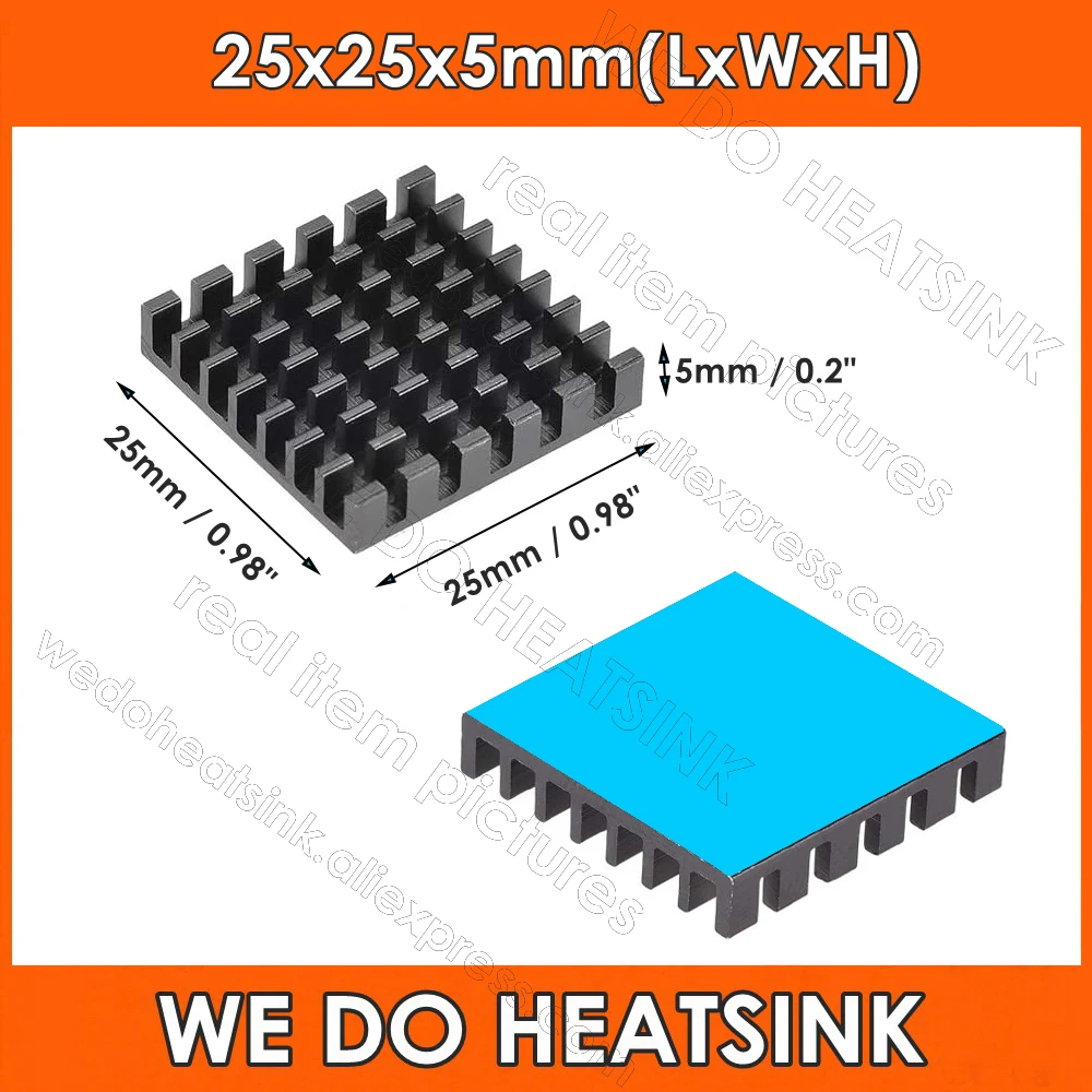 25x25x5mmBlackHeatsinkWithpreAppliedThermalConductiveAdhesiveTapeCoolerAluminumHeatSinkforCoolingGPUICChips-AliExpress7