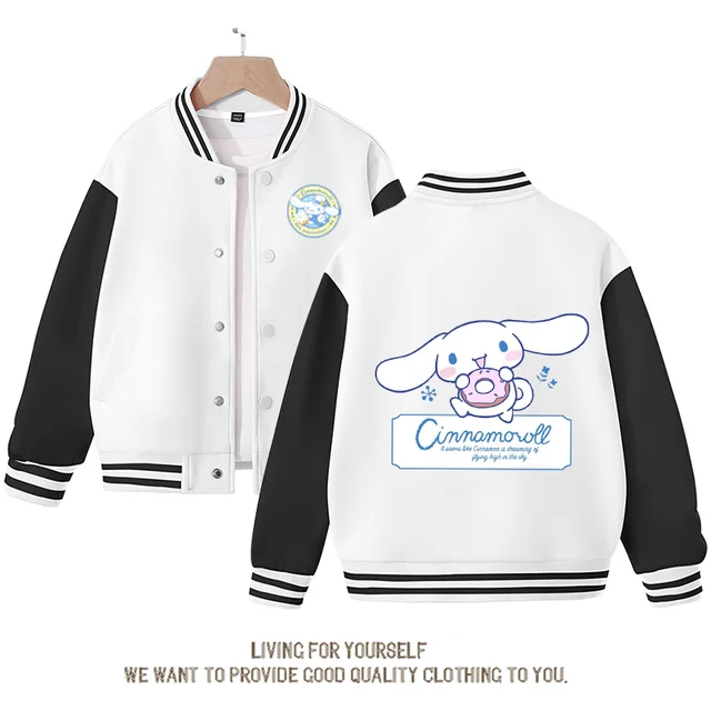 Sanrios Cinnamoroll kawaii Cartoon Kids Bomber Jacket Anime Baseball Uniform Boys Girl Sport Sweater Coat spring autumn 3-14Y