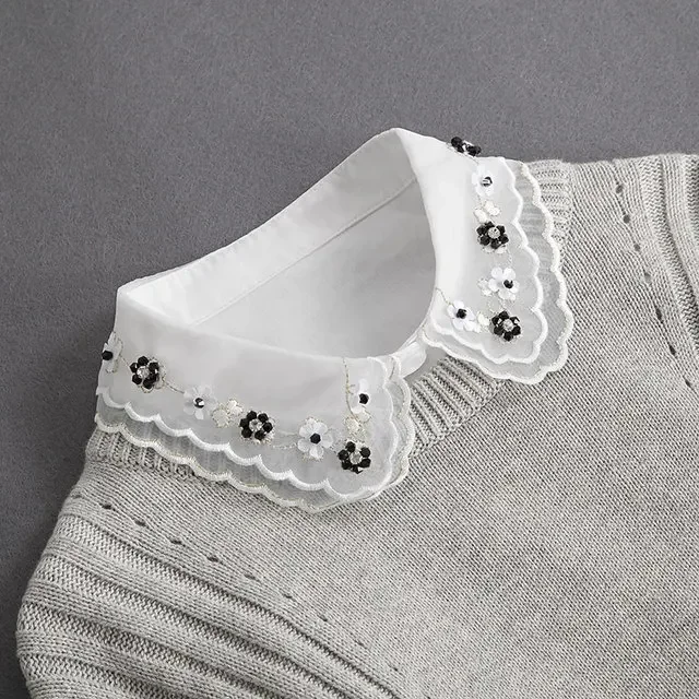 Vintage Lace Front Tie White Detachable Faux Collar