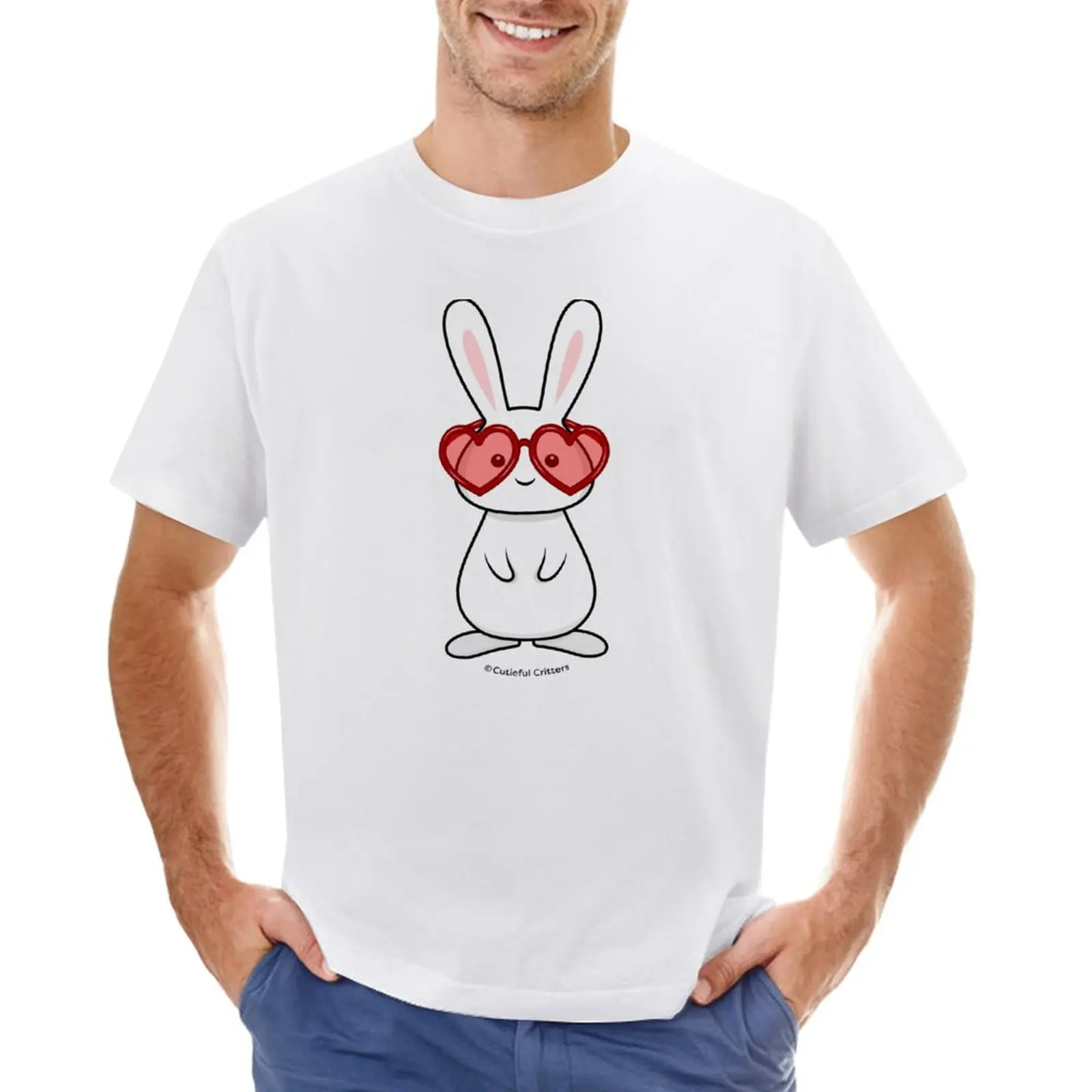 

Bunny with Love Glasses T-Shirt plus sizes vintage heavyweights clothes for men