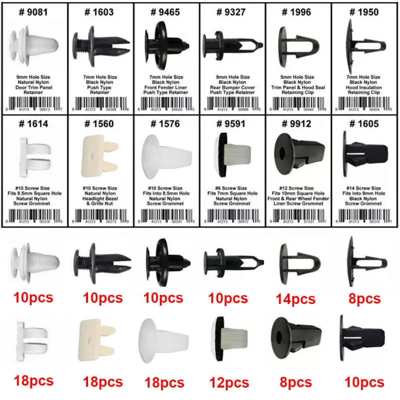 146 Pcs Trim Retainer Car Accessories 12 Size Mixed Auto For Toyota Fender Door Hood Bumper Body Clips Kit