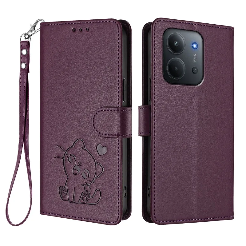 Classic Embossed Leather Flip Wallet Phone Case with Card Slot - Poco C85