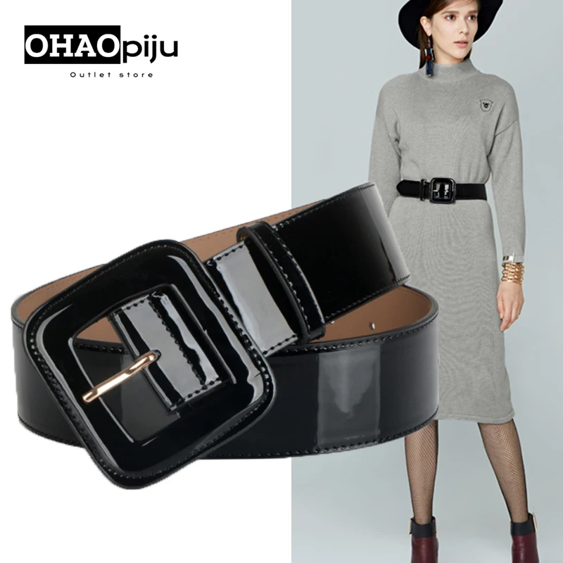 

Women's Wide Belt Decorative Windbreaker Waist Cover Outside Match Skirt Coat Sweater Black Leather Simple Everything Stylish