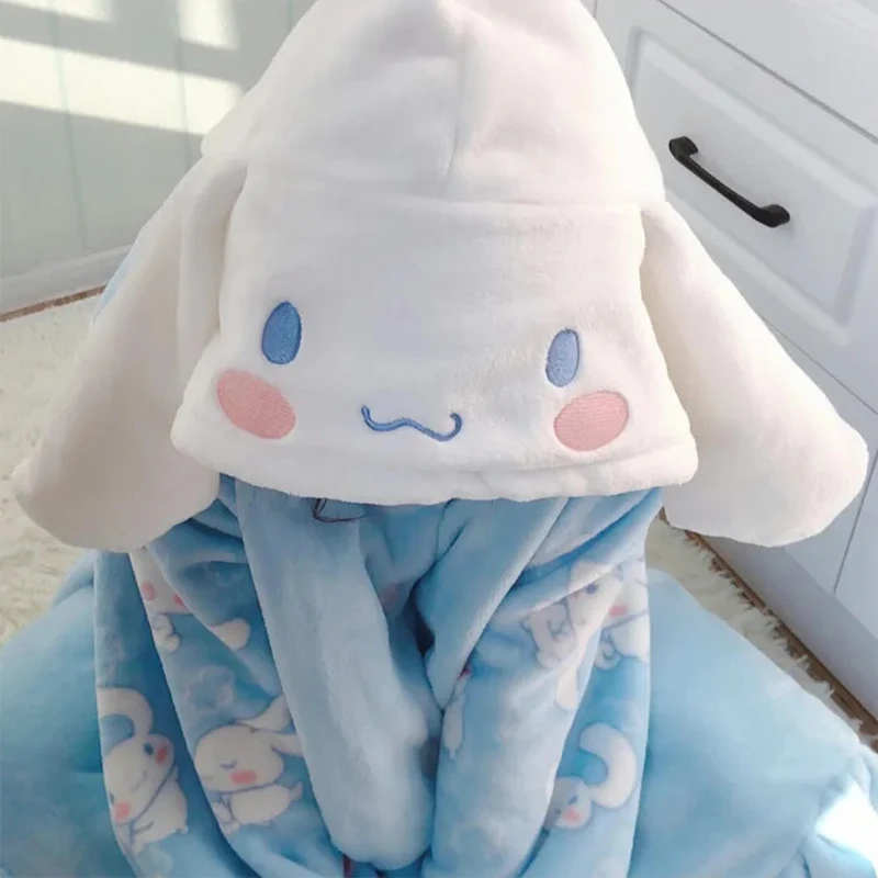 Cartoon Sanrioed Cinnamoroll Plush Pajamas Robe Set Women Anime Kawaii Home Clothes Winter Long Style Thicken Nightgown Bathrobe