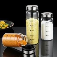 Glass Seasoning Jar With Scale 4 Outlets Spice jars Kitchen Chili Pepper Powder Sprinkling Jar Barbecue Salt Shaker Container 1