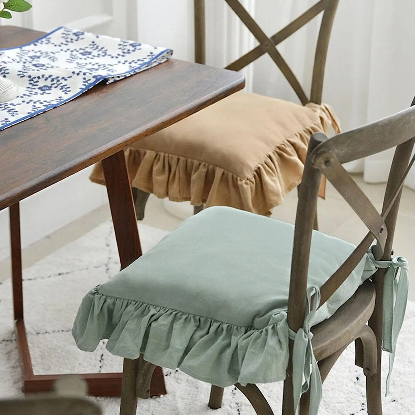 Ruffled-Chair-Pads-for-Dining-Chair-Vintage-Seat-Cushion-with-Ties-Non ...