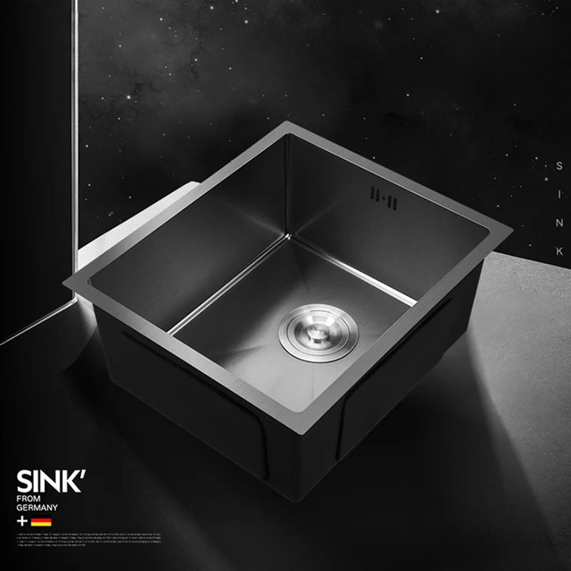 Black Kitchen Sink Nanometer Antibacterial 304 Stainless Steel Manual Single Bar Counter Kitchen Sink
