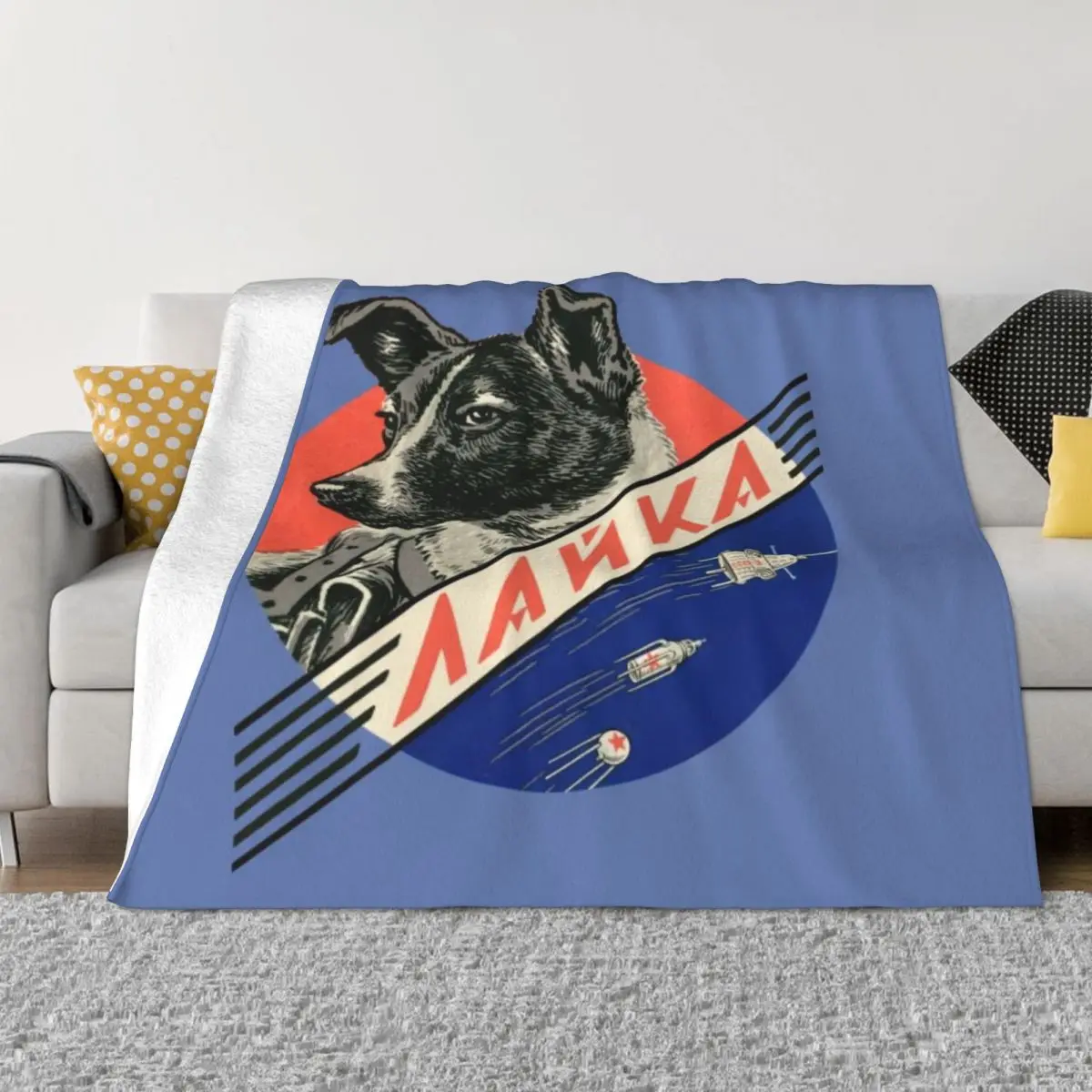 

Laika, First Space Dog Soviet Vintage Space Soft Micro Fleece Blanket Cute Warm For Living Room Multi Styles