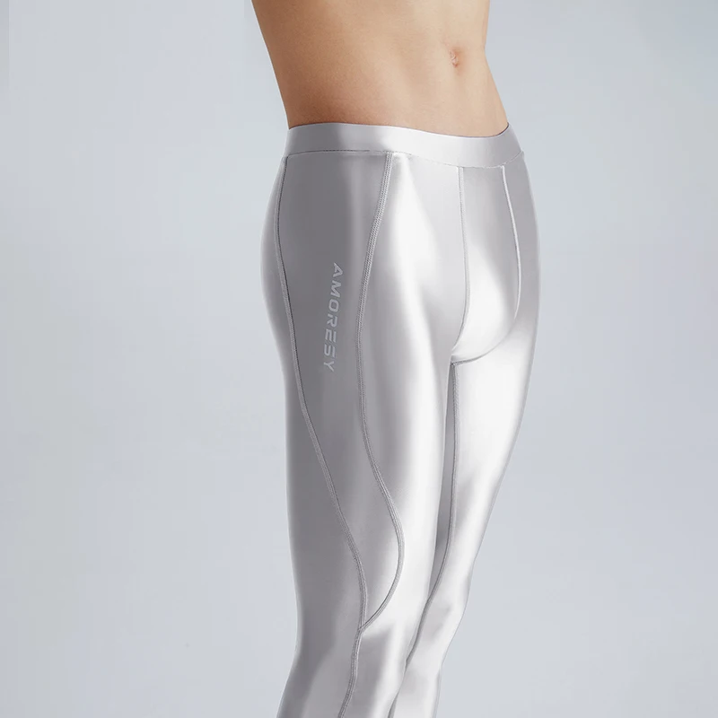 Men Swimsuit Satin Shiny Quick Drying High Elastic Surfing Leggings For Male Swim Rash Guard